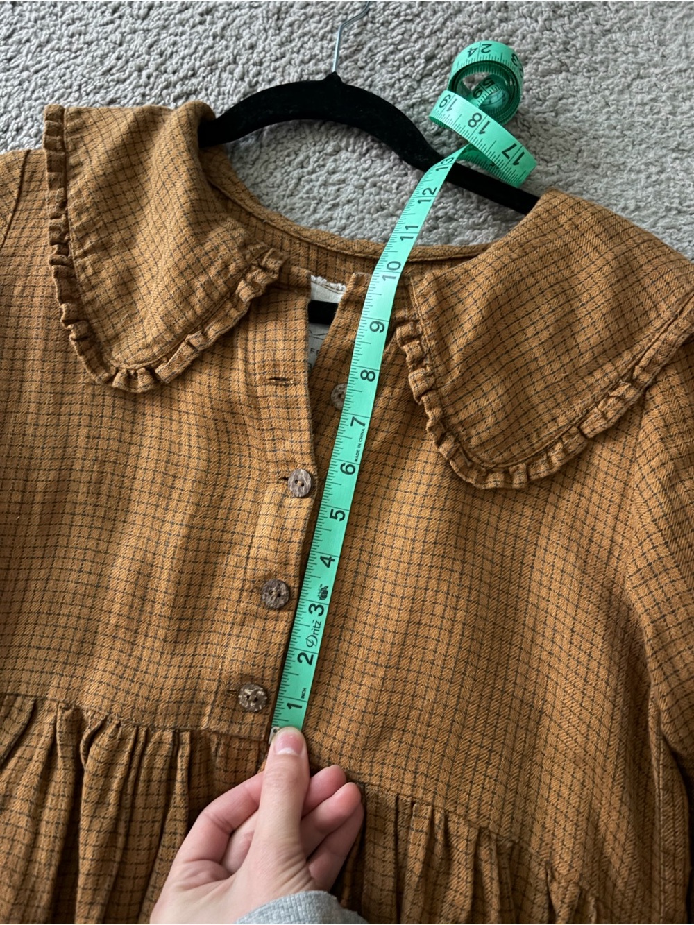 S/M Herringbone Ginger Checks Peter Pan Collar Dress - Picture 5 of 6